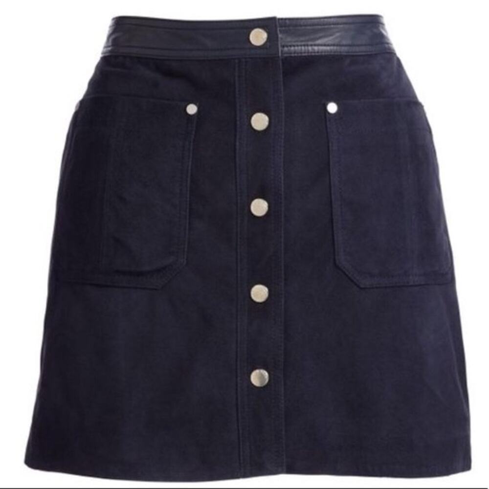 Rag & Bone Siggy Navy Suede Snap Front Mini Skirt - image 2